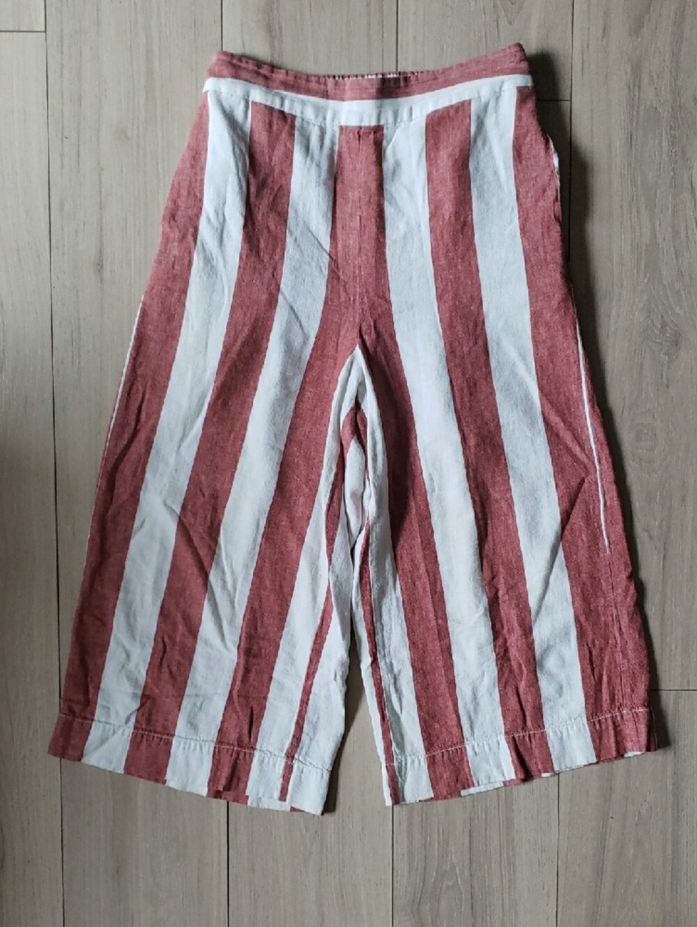 Madewell Linen Pants Medium White & Rust Striped Elastic Waist Trousers